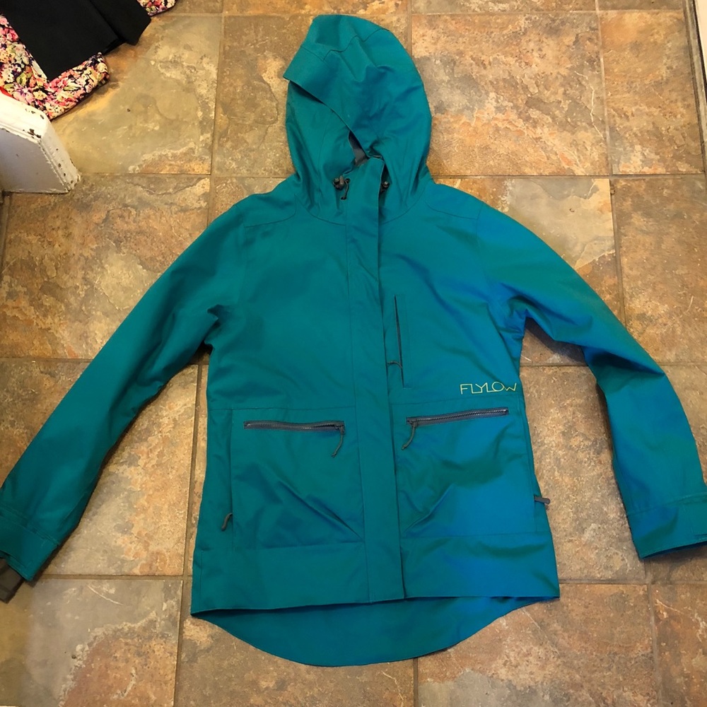 Flylow teal hooded ski jacket